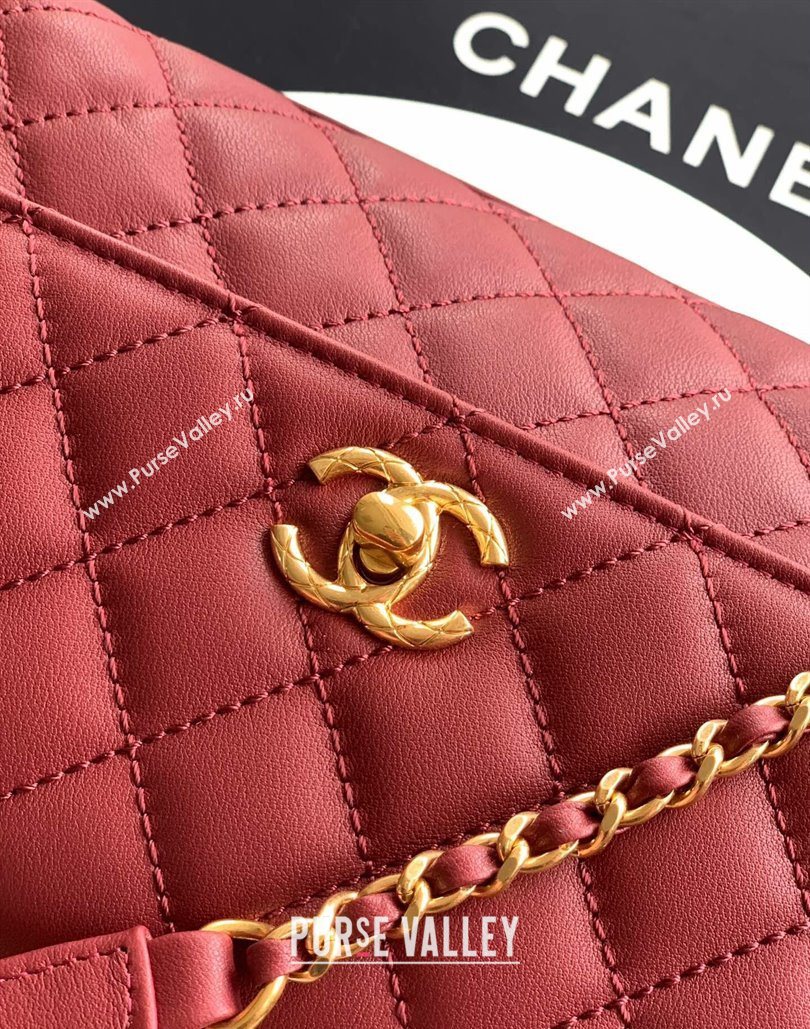 Chanel Calfskin Leather Small Flap Bag with Top Handle and Charm Burgundy 2025 CH112701 (yezi-251127034)