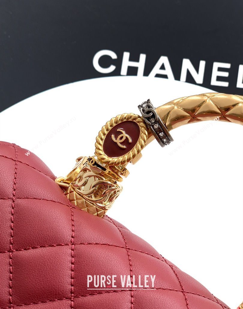 Chanel Calfskin Leather Small Flap Bag with Top Handle and Charm Burgundy 2025 CH112701 (yezi-251127034)