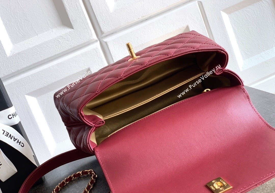 Chanel Calfskin Leather Small Flap Bag with Top Handle and Charm Burgundy 2025 CH112701 (yezi-251127034)