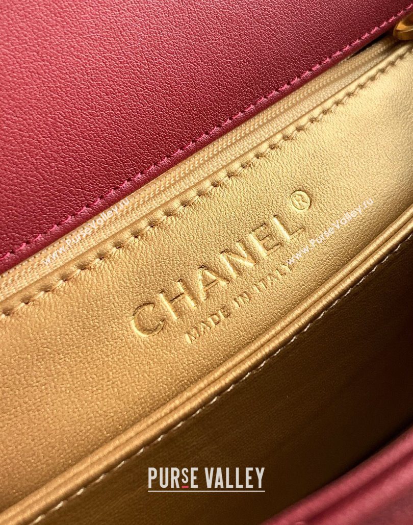 Chanel Calfskin Leather Small Flap Bag with Top Handle and Charm Burgundy 2025 CH112701 (yezi-251127034)