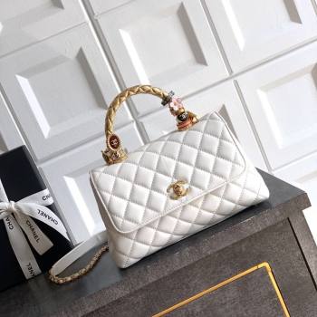 Chanel Calfskin Leather Small Flap Bag with Top Handle and Charm White 2025 CH112701 (yezi-251127035)