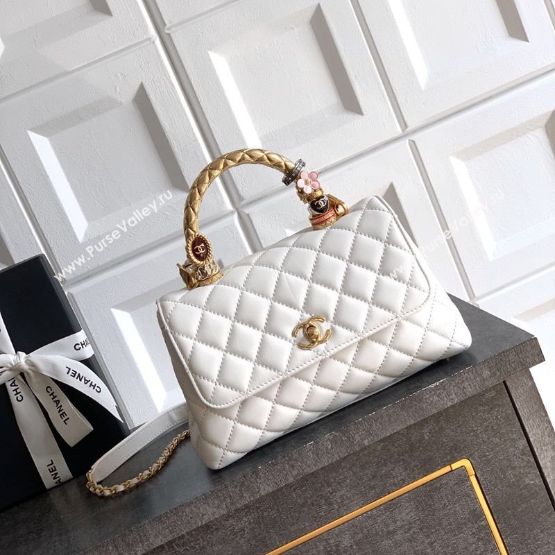 Chanel Calfskin Leather Small Flap Bag with Top Handle and Charm White 2025 CH112701 (yezi-251127035)