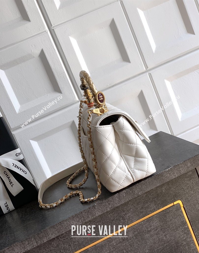 Chanel Calfskin Leather Small Flap Bag with Top Handle and Charm White 2025 CH112701 (yezi-251127035)
