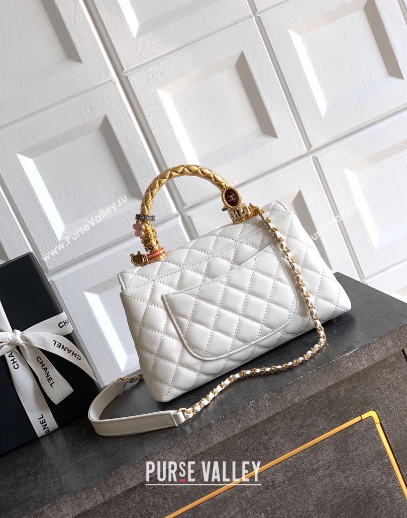Chanel Calfskin Leather Small Flap Bag with Top Handle and Charm White 2025 CH112701 (yezi-251127035)