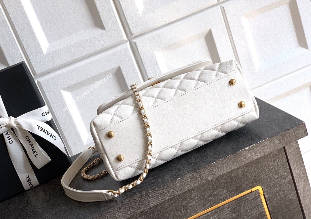 Chanel Calfskin Leather Small Flap Bag with Top Handle and Charm White 2025 CH112701 (yezi-251127035)