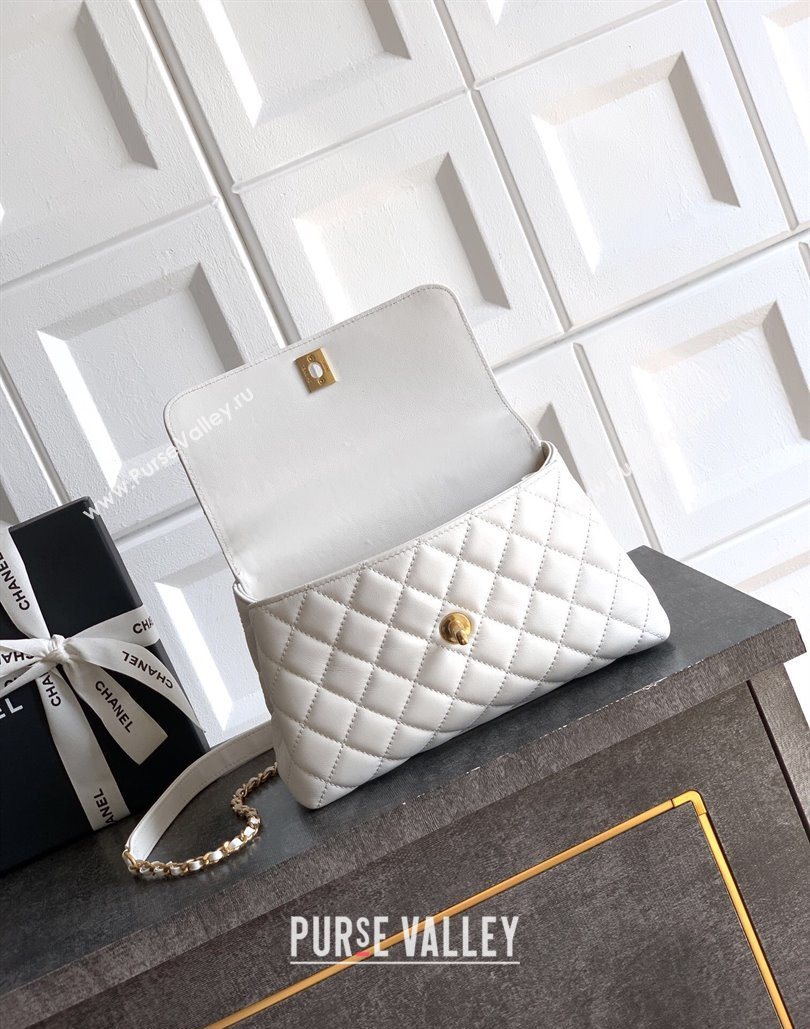 Chanel Calfskin Leather Small Flap Bag with Top Handle and Charm White 2025 CH112701 (yezi-251127035)