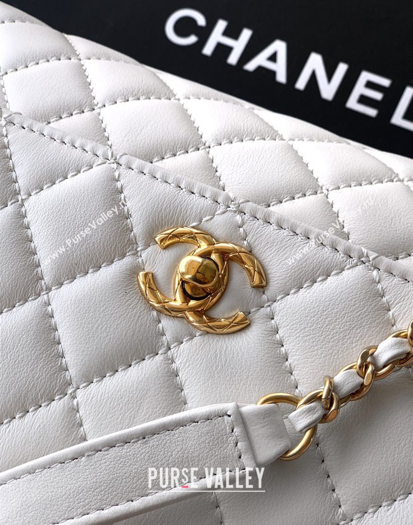 Chanel Calfskin Leather Small Flap Bag with Top Handle and Charm White 2025 CH112701 (yezi-251127035)