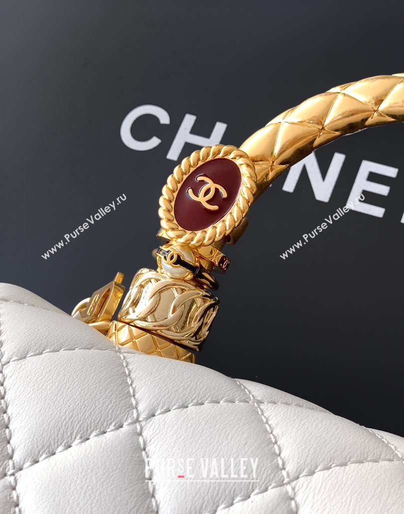 Chanel Calfskin Leather Small Flap Bag with Top Handle and Charm White 2025 CH112701 (yezi-251127035)
