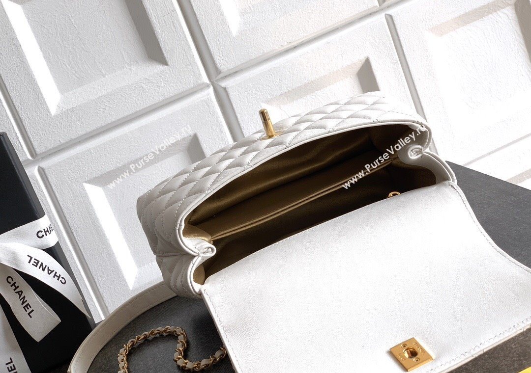 Chanel Calfskin Leather Small Flap Bag with Top Handle and Charm White 2025 CH112701 (yezi-251127035)