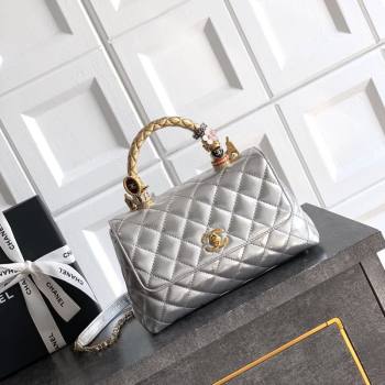 Chanel Calfskin Leather Small Flap Bag with Top Handle and Charm Silver 2025 CH112701 (yezi-251127036)