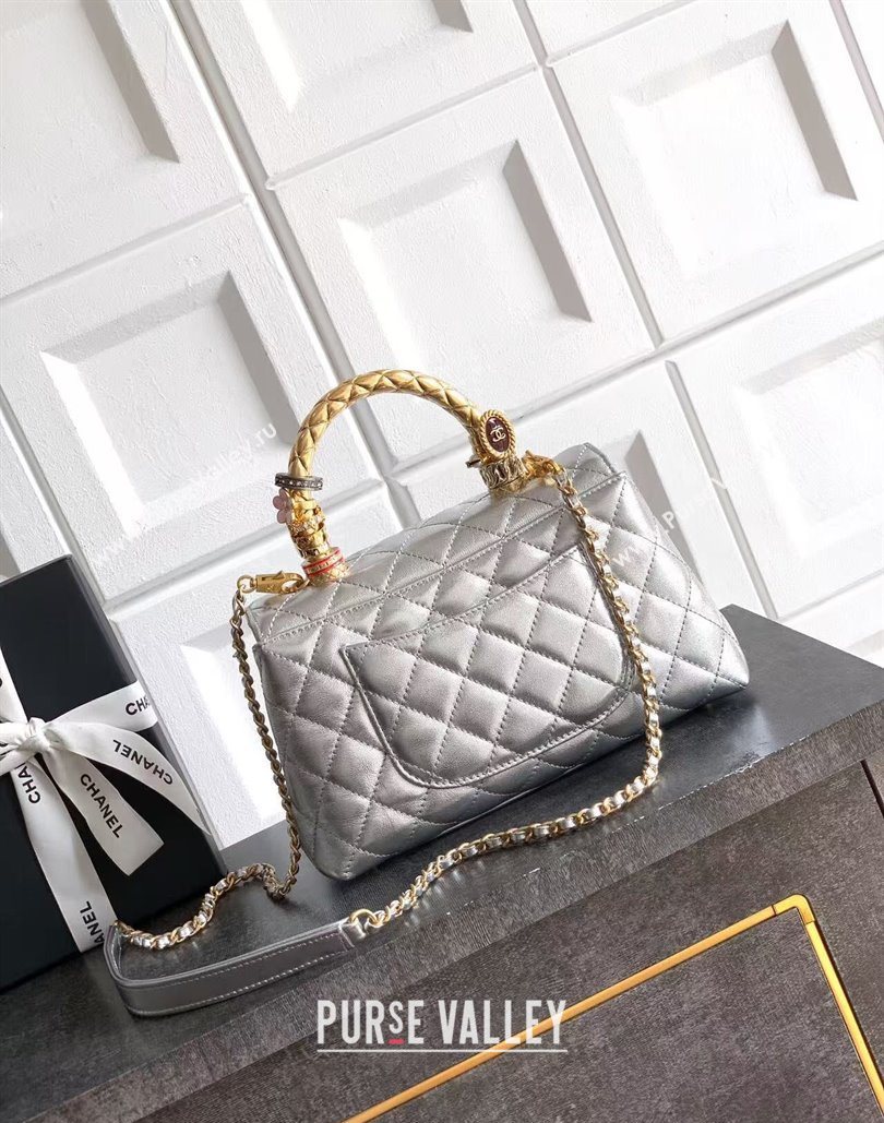 Chanel Calfskin Leather Small Flap Bag with Top Handle and Charm Silver 2025 CH112701 (yezi-251127036)
