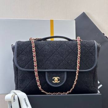 Chanel Wool Flap Bag with Top Handle Black 2025 AS5850 (yezi-251127001)