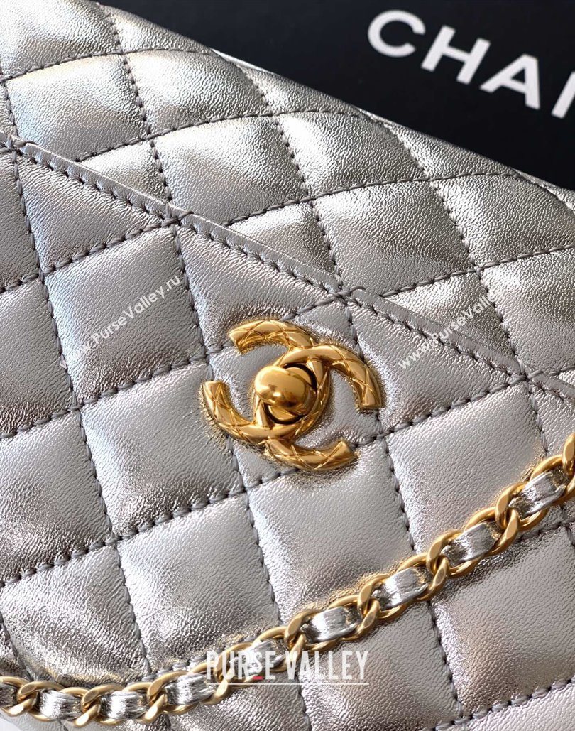 Chanel Calfskin Leather Small Flap Bag with Top Handle and Charm Silver 2025 CH112701 (yezi-251127036)