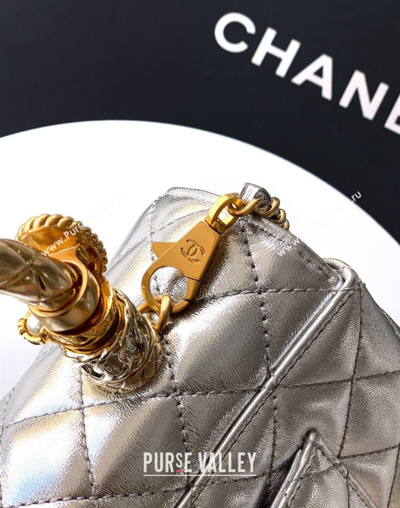 Chanel Calfskin Leather Small Flap Bag with Top Handle and Charm Silver 2025 CH112701 (yezi-251127036)