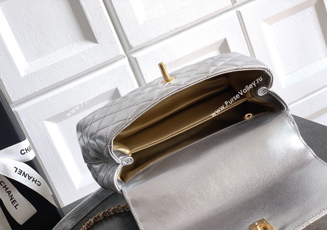 Chanel Calfskin Leather Small Flap Bag with Top Handle and Charm Silver 2025 CH112701 (yezi-251127036)