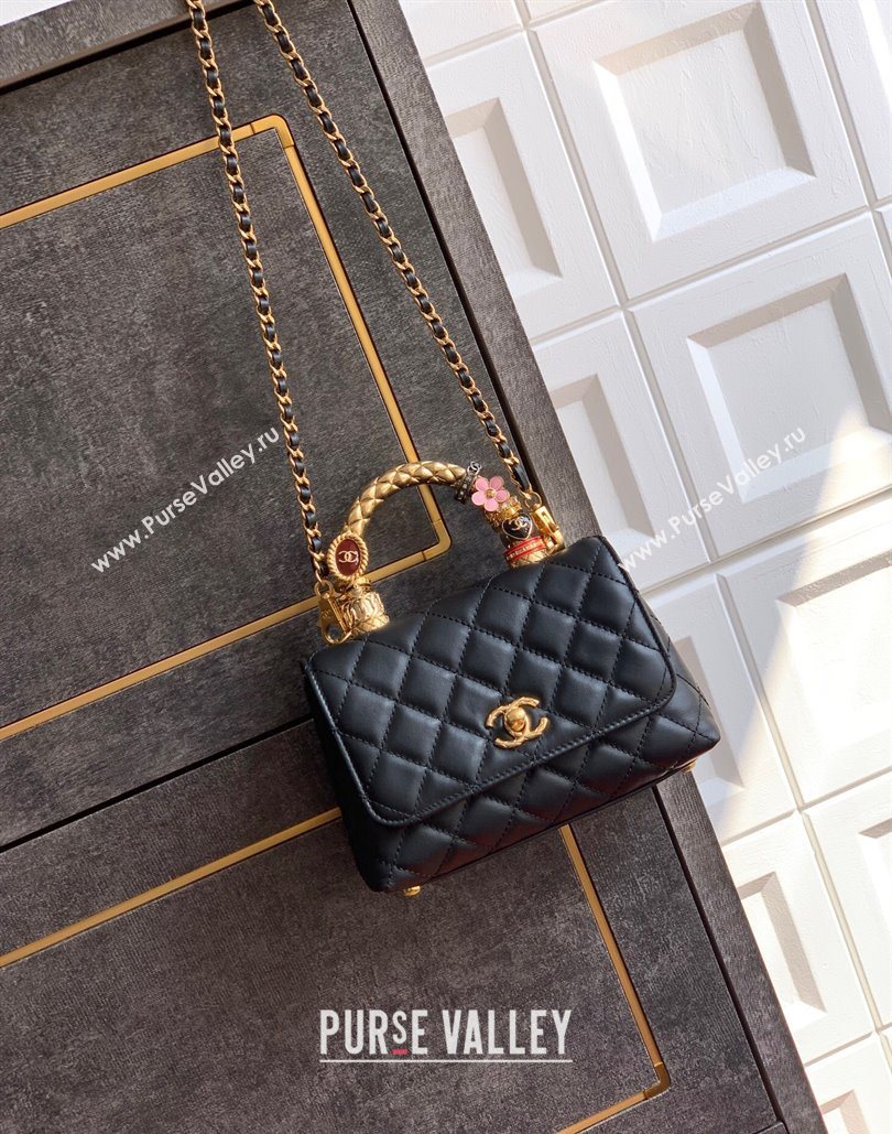 Chanel Calfskin Leather Mini Flap Bag with Top Handle and Charm Black 2025 CH112701 (yezi-251127039)