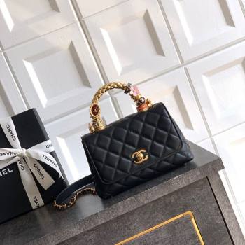 Chanel Calfskin Leather Mini Flap Bag with Top Handle and Charm Black 2025 CH112701 (yezi-251127039)