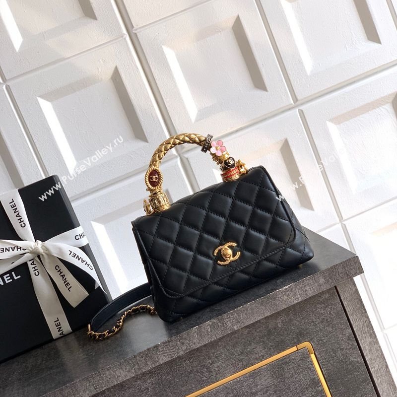 Chanel Calfskin Leather Mini Flap Bag with Top Handle and Charm Black 2025 CH112701 (yezi-251127039)