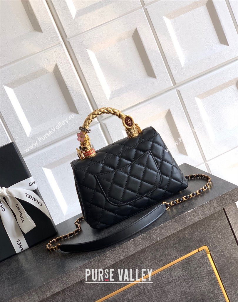 Chanel Calfskin Leather Mini Flap Bag with Top Handle and Charm Black 2025 CH112701 (yezi-251127039)