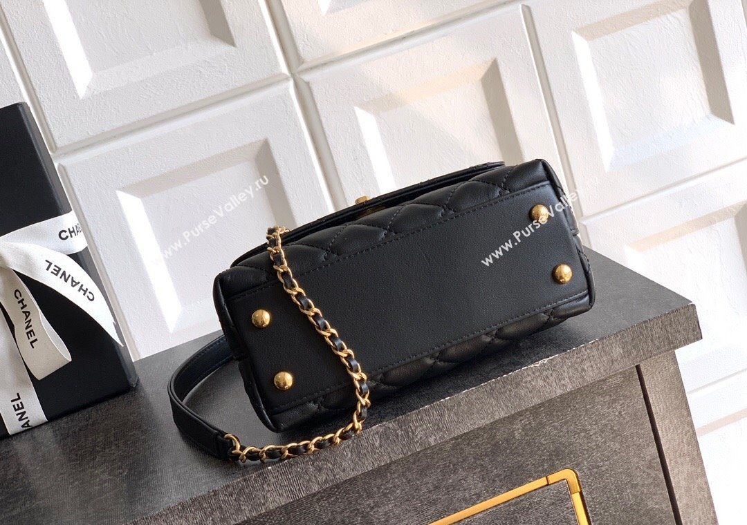 Chanel Calfskin Leather Mini Flap Bag with Top Handle and Charm Black 2025 CH112701 (yezi-251127039)