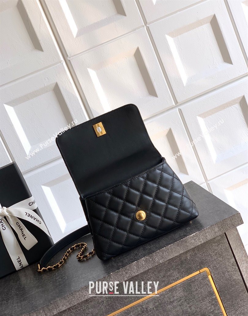 Chanel Calfskin Leather Mini Flap Bag with Top Handle and Charm Black 2025 CH112701 (yezi-251127039)