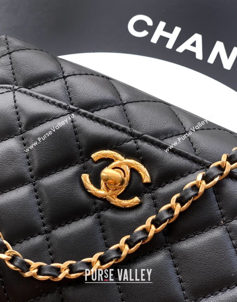 Chanel Calfskin Leather Mini Flap Bag with Top Handle and Charm Black 2025 CH112701 (yezi-251127039)