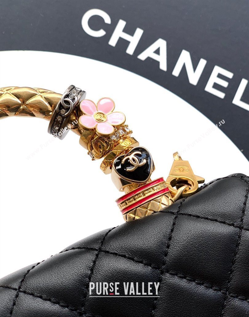 Chanel Calfskin Leather Mini Flap Bag with Top Handle and Charm Black 2025 CH112701 (yezi-251127039)