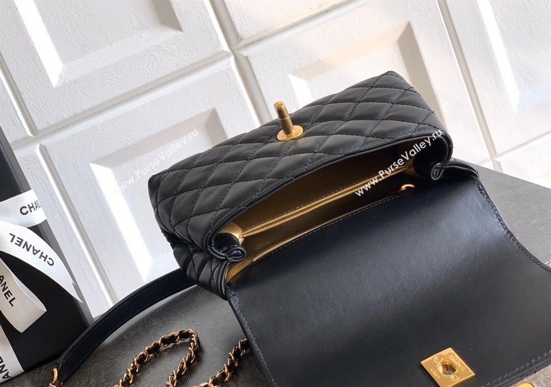 Chanel Calfskin Leather Mini Flap Bag with Top Handle and Charm Black 2025 CH112701 (yezi-251127039)