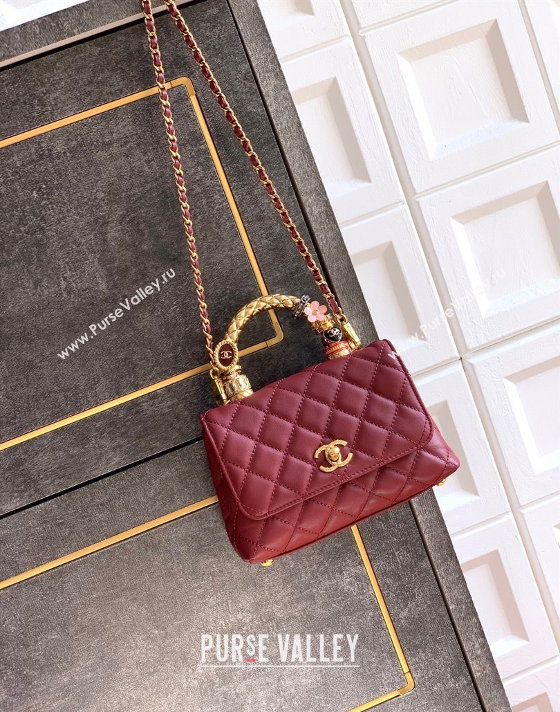 Chanel Calfskin Leather Mini Flap Bag with Top Handle and Charm Burgundy 2025 CH112701 (yezi-251127040)