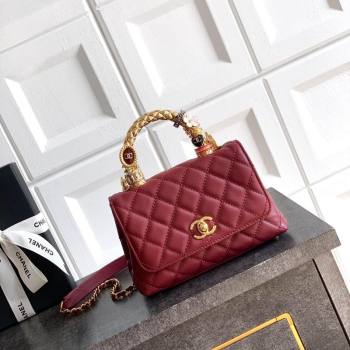 Chanel Calfskin Leather Mini Flap Bag with Top Handle and Charm Burgundy 2025 CH112701 (yezi-251127040)