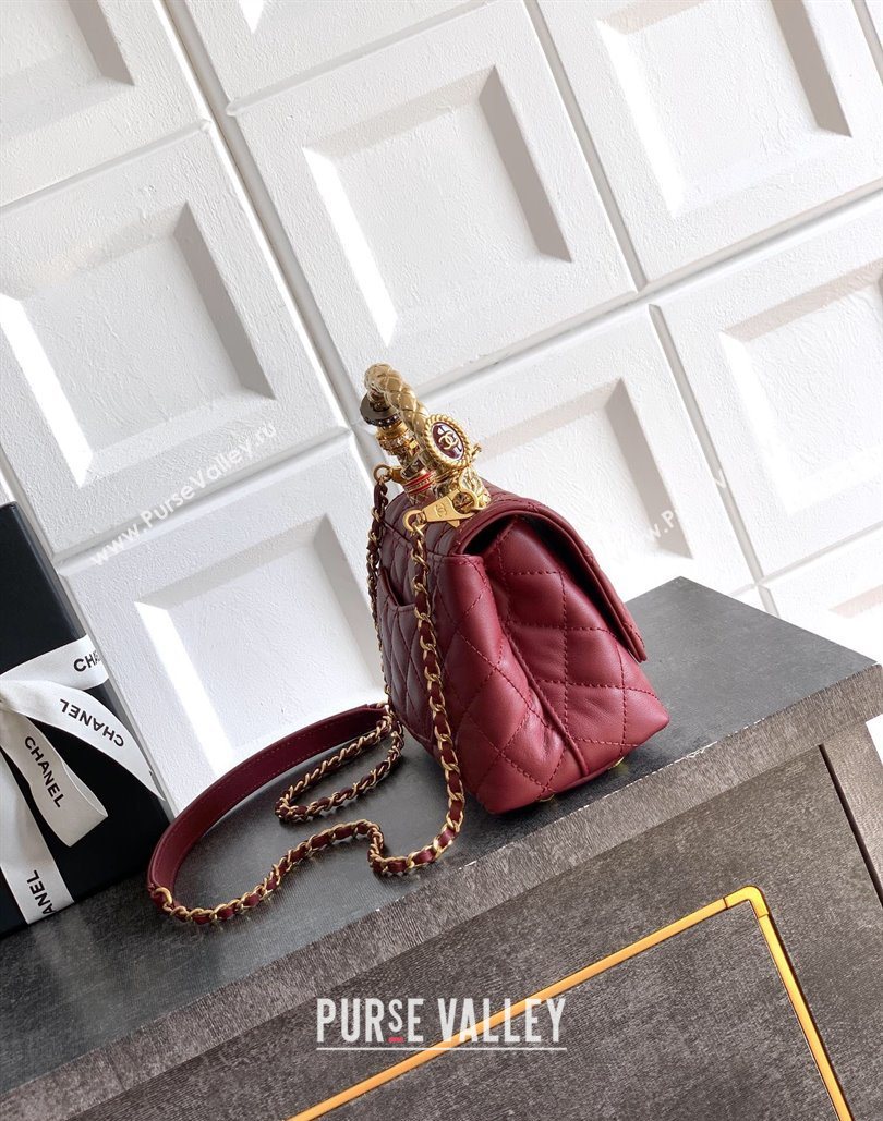 Chanel Calfskin Leather Mini Flap Bag with Top Handle and Charm Burgundy 2025 CH112701 (yezi-251127040)
