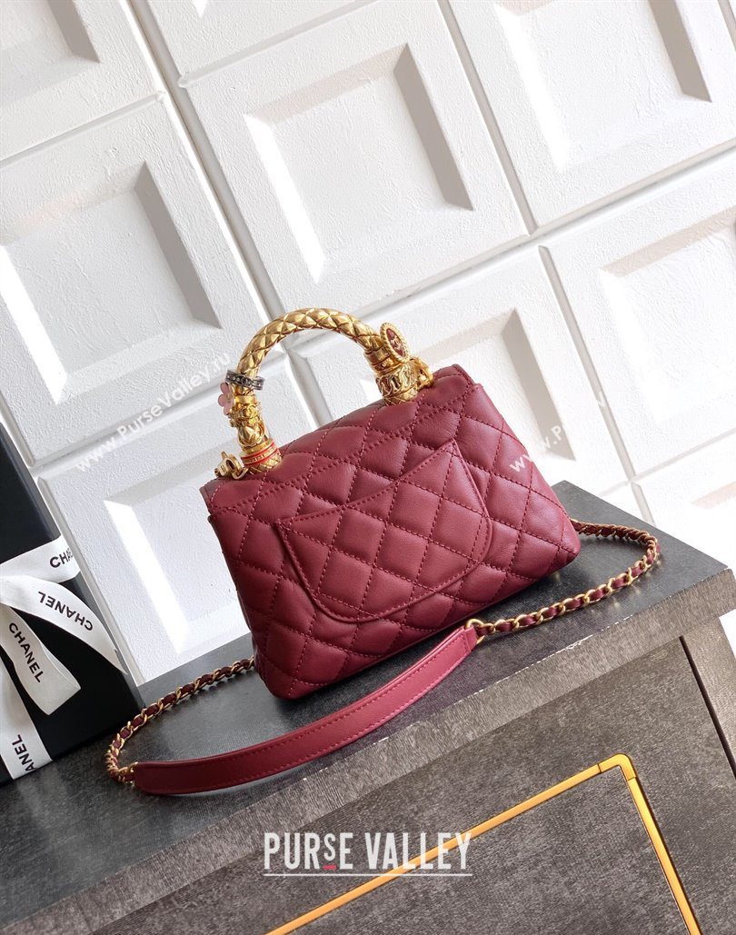 Chanel Calfskin Leather Mini Flap Bag with Top Handle and Charm Burgundy 2025 CH112701 (yezi-251127040)