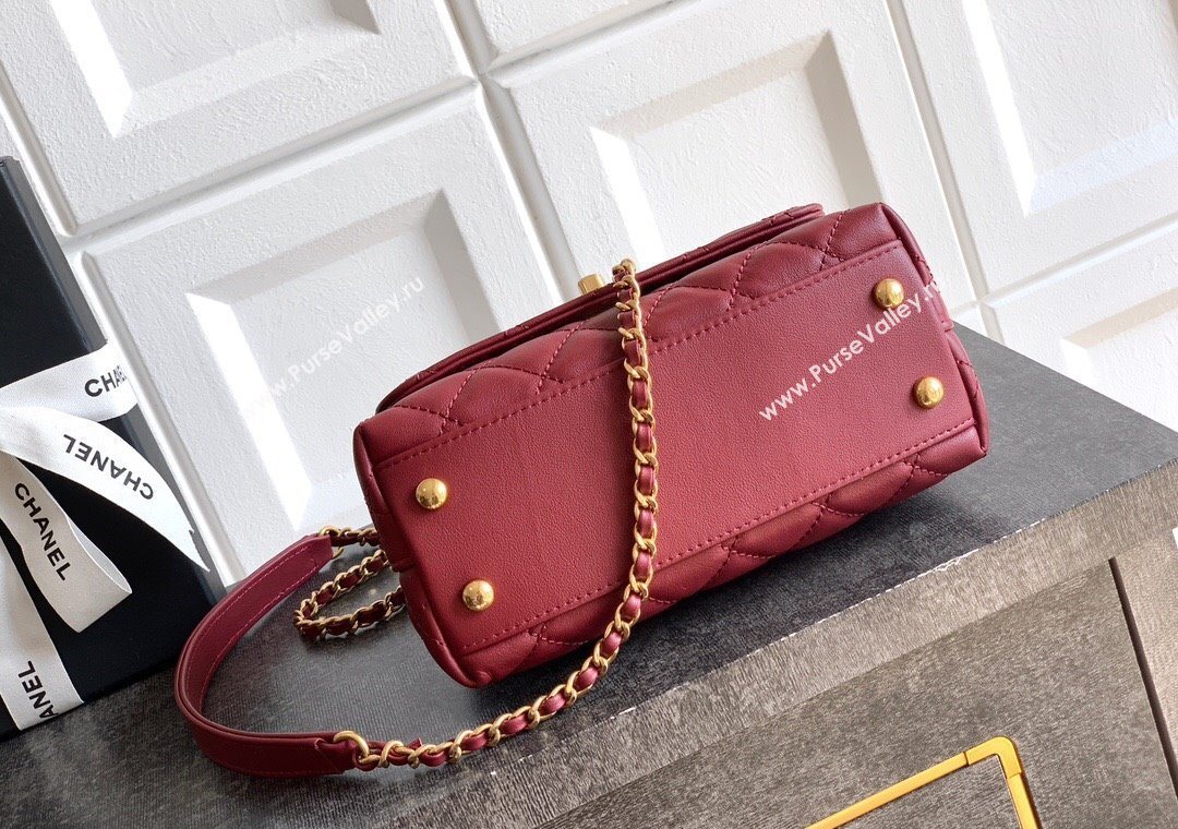 Chanel Calfskin Leather Mini Flap Bag with Top Handle and Charm Burgundy 2025 CH112701 (yezi-251127040)