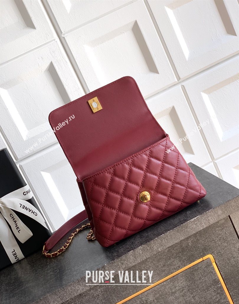 Chanel Calfskin Leather Mini Flap Bag with Top Handle and Charm Burgundy 2025 CH112701 (yezi-251127040)