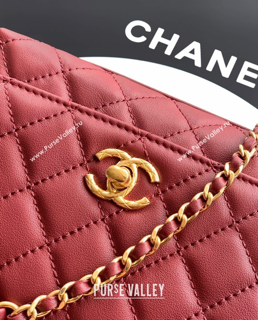 Chanel Calfskin Leather Mini Flap Bag with Top Handle and Charm Burgundy 2025 CH112701 (yezi-251127040)