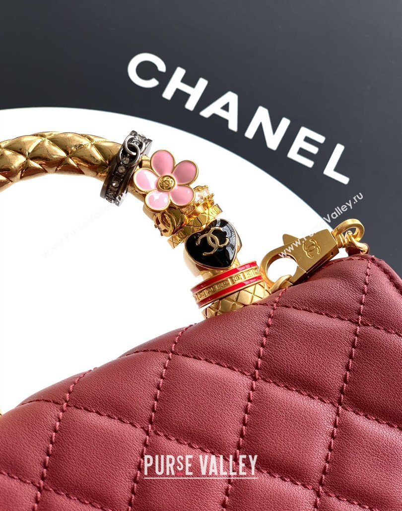 Chanel Calfskin Leather Mini Flap Bag with Top Handle and Charm Burgundy 2025 CH112701 (yezi-251127040)