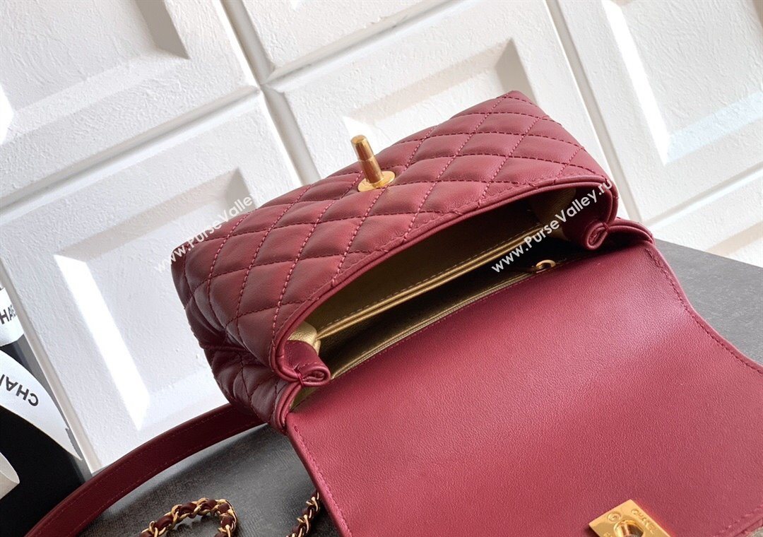 Chanel Calfskin Leather Mini Flap Bag with Top Handle and Charm Burgundy 2025 CH112701 (yezi-251127040)