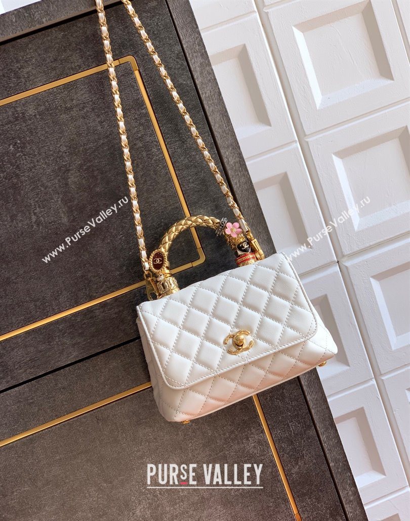 Chanel Calfskin Leather Mini Flap Bag with Top Handle and Charm White 2025 CH112701 (yezi-251127041)