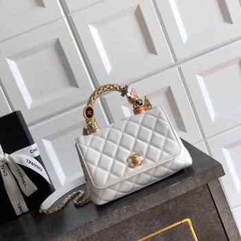 Chanel Calfskin Leather Mini Flap Bag with Top Handle and Charm White 2025 CH112701 (yezi-251127041)