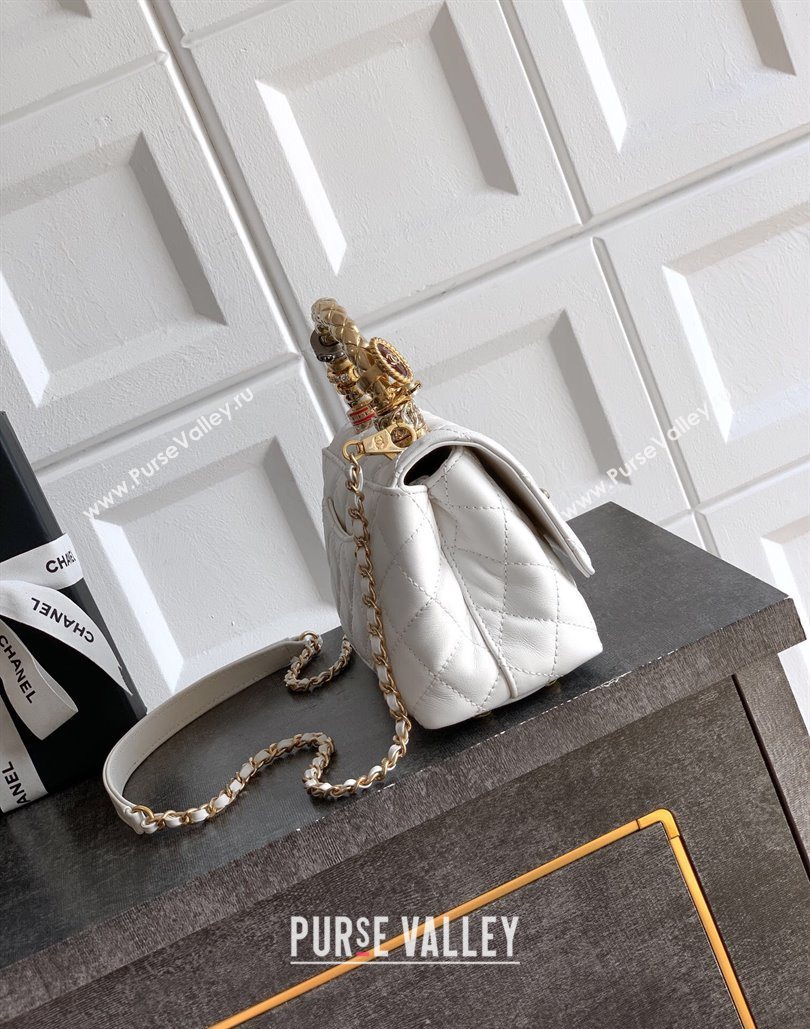 Chanel Calfskin Leather Mini Flap Bag with Top Handle and Charm White 2025 CH112701 (yezi-251127041)