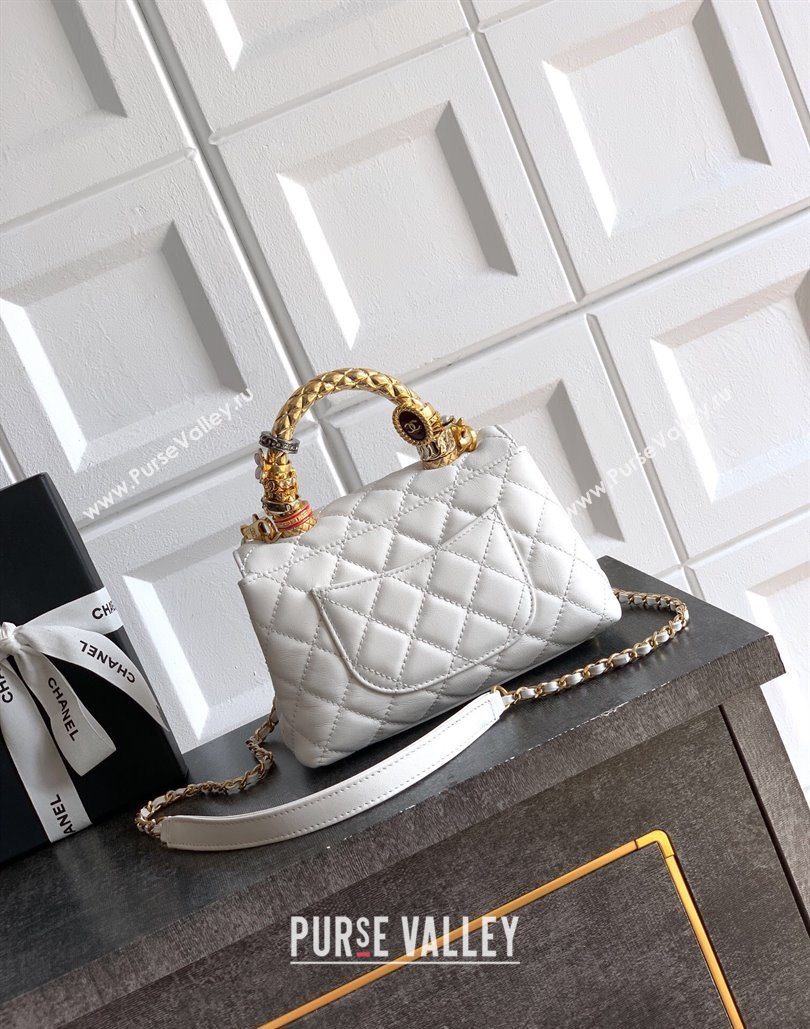 Chanel Calfskin Leather Mini Flap Bag with Top Handle and Charm White 2025 CH112701 (yezi-251127041)