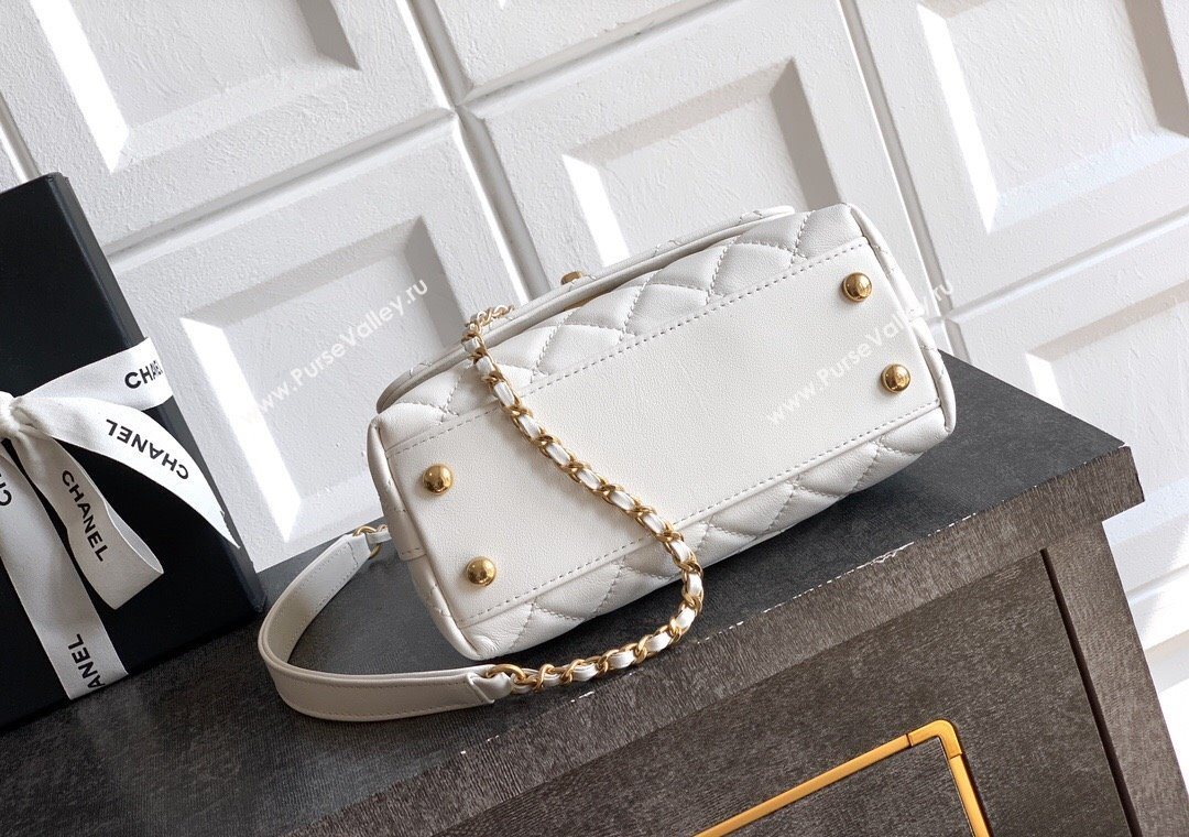 Chanel Calfskin Leather Mini Flap Bag with Top Handle and Charm White 2025 CH112701 (yezi-251127041)