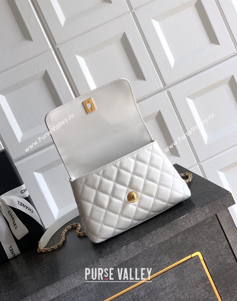 Chanel Calfskin Leather Mini Flap Bag with Top Handle and Charm White 2025 CH112701 (yezi-251127041)