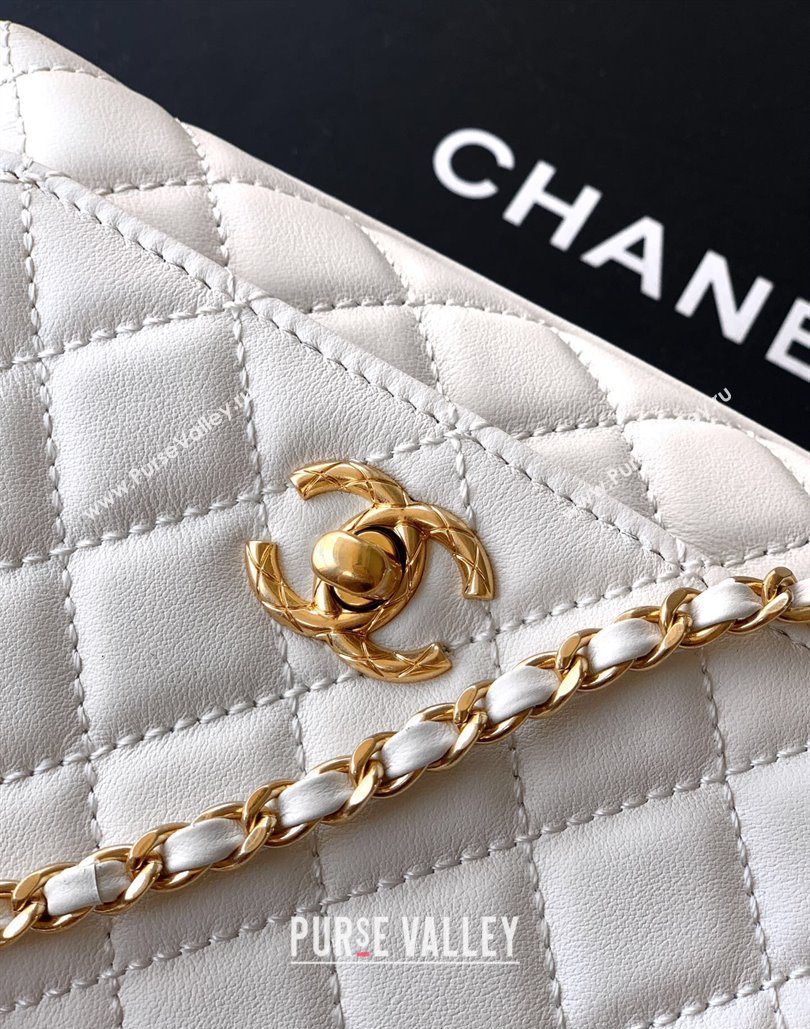 Chanel Calfskin Leather Mini Flap Bag with Top Handle and Charm White 2025 CH112701 (yezi-251127041)
