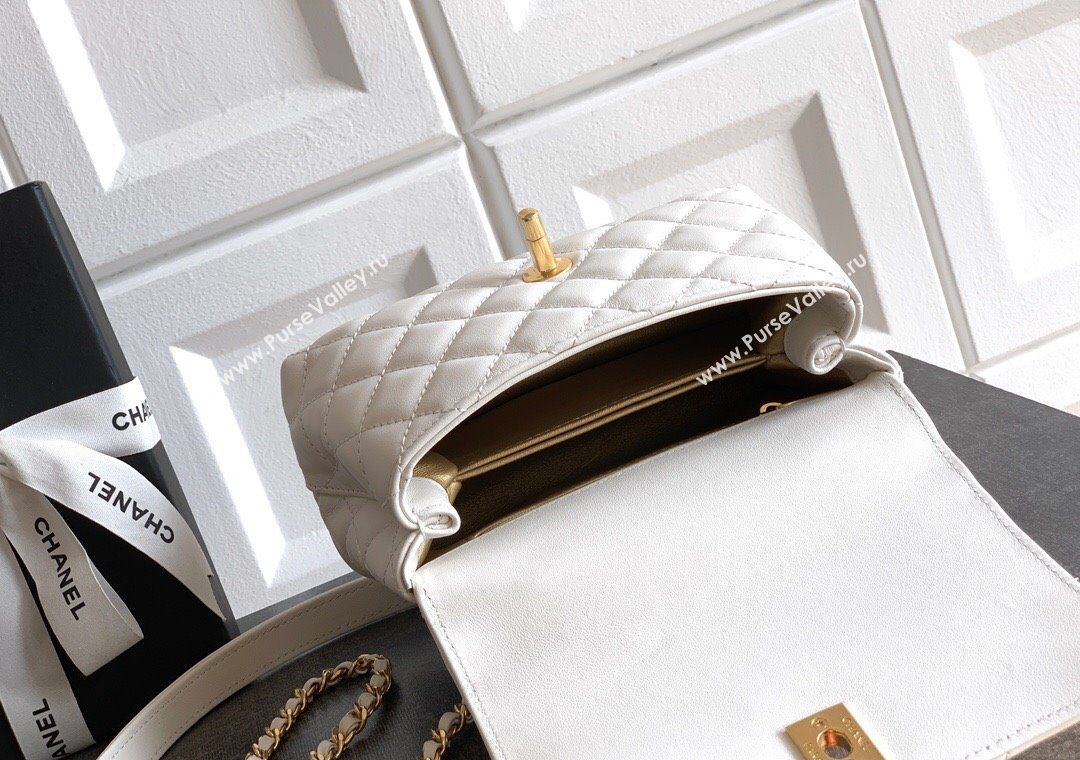Chanel Calfskin Leather Mini Flap Bag with Top Handle and Charm White 2025 CH112701 (yezi-251127041)