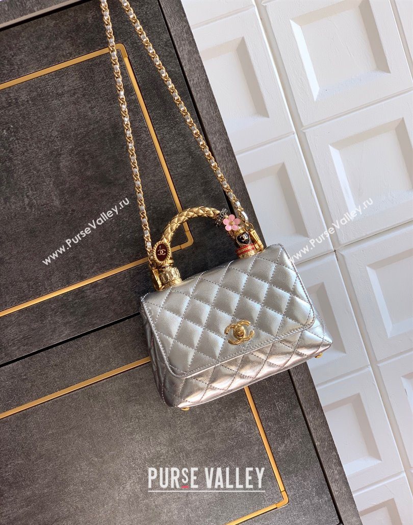 Chanel Calfskin Leather Mini Flap Bag with Top Handle and Charm Silver 2025 CH112701 (yezi-251127042)