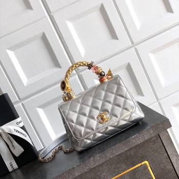 Chanel Calfskin Leather Mini Flap Bag with Top Handle and Charm Silver 2025 CH112701 (yezi-251127042)