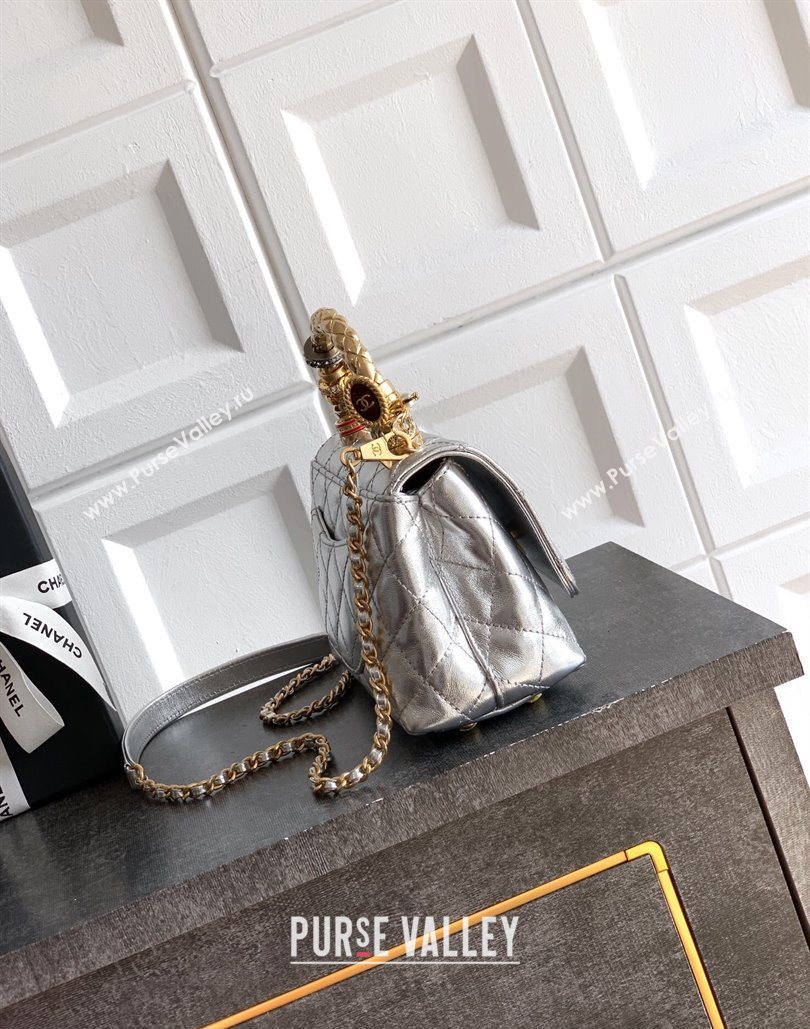 Chanel Calfskin Leather Mini Flap Bag with Top Handle and Charm Silver 2025 CH112701 (yezi-251127042)