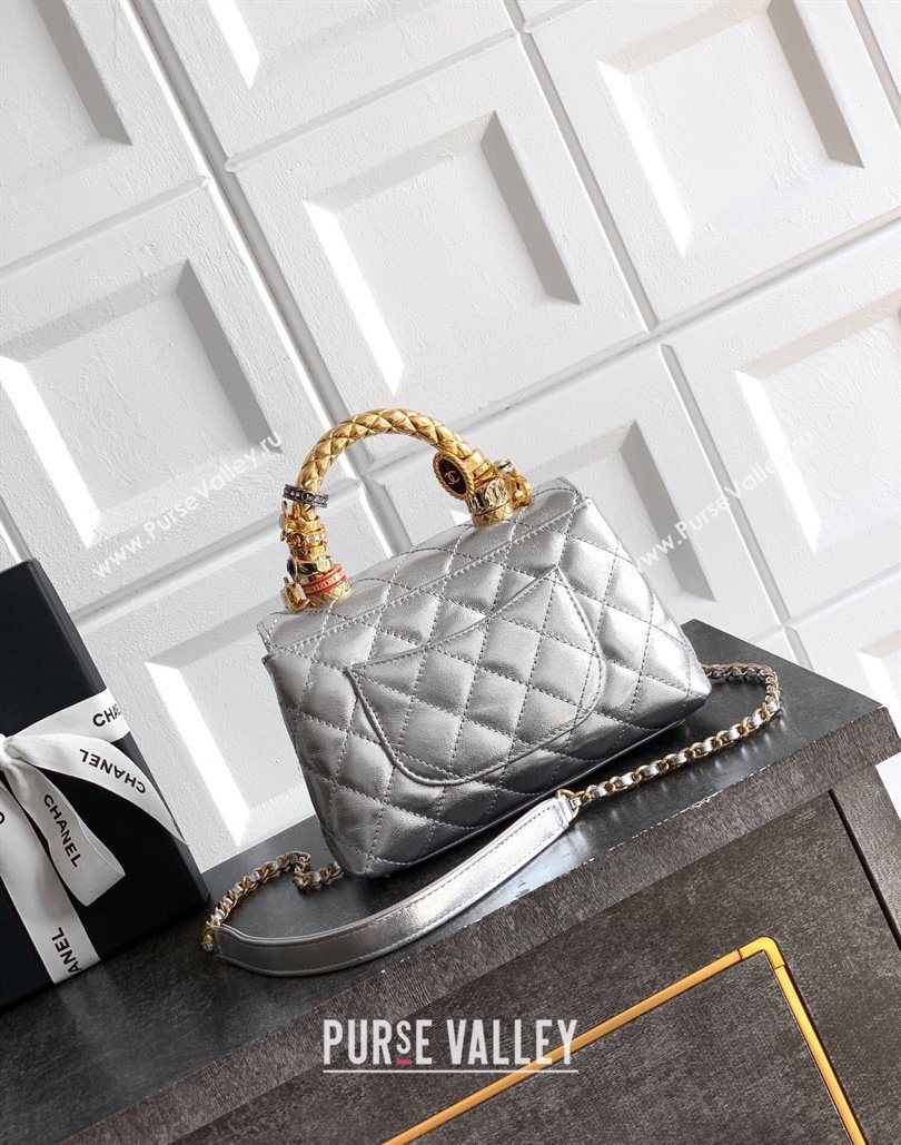 Chanel Calfskin Leather Mini Flap Bag with Top Handle and Charm Silver 2025 CH112701 (yezi-251127042)