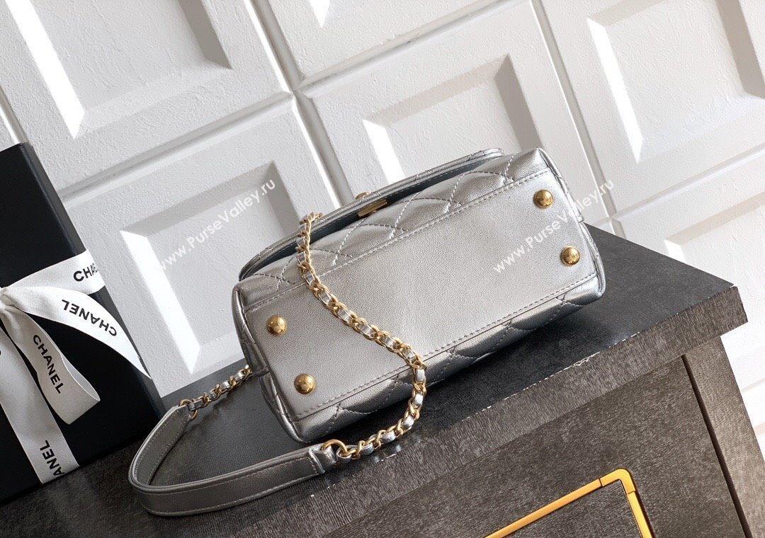 Chanel Calfskin Leather Mini Flap Bag with Top Handle and Charm Silver 2025 CH112701 (yezi-251127042)